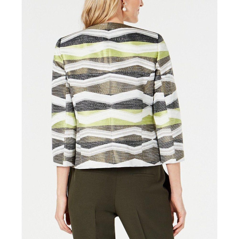 Kasper Open-Front Animal-Print Jacket 6 Avocado - Picture 3 of 4